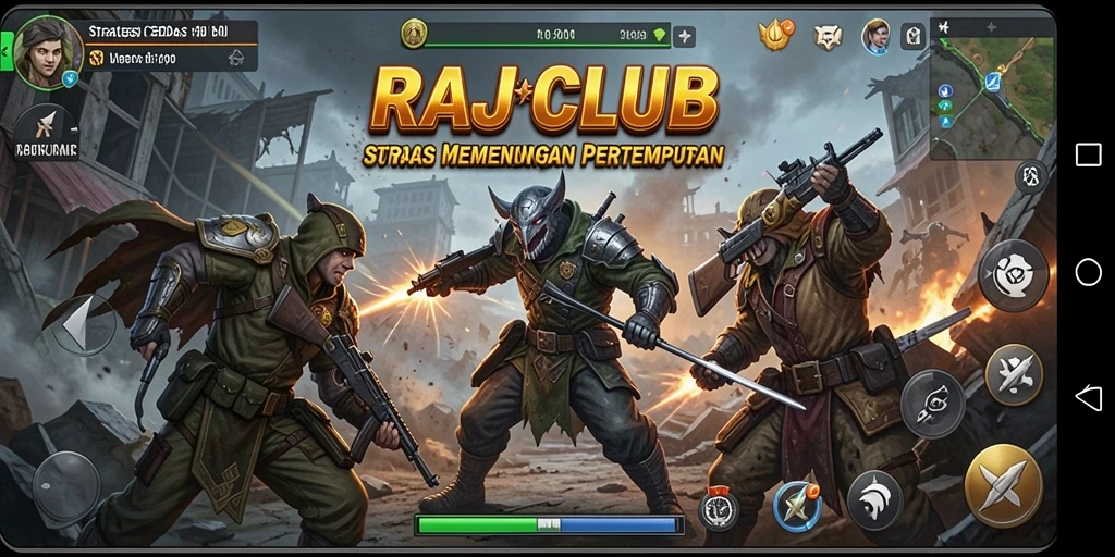 Screenshot utama RAJACLUB menampilkan aksi strategi yang intens.